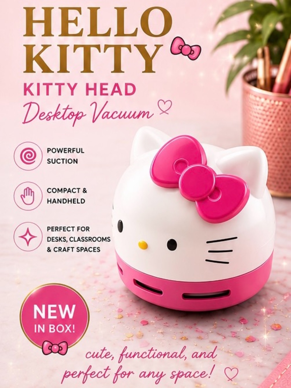 HELLO KITTY KITTY HEAD DESKTOP VACUUM SANRIO NIB - Picture 1 of 9